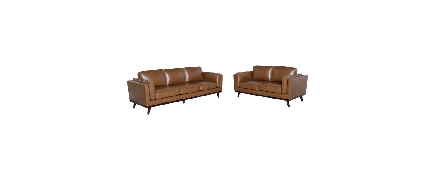 Riley 2+3 Seater Leather Sofa Lounge Set - Nature Scotch
