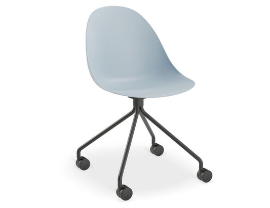 Pebble Chair Pale Blue with Shell Seat - Pyramid Fixed Base with Castors - Black