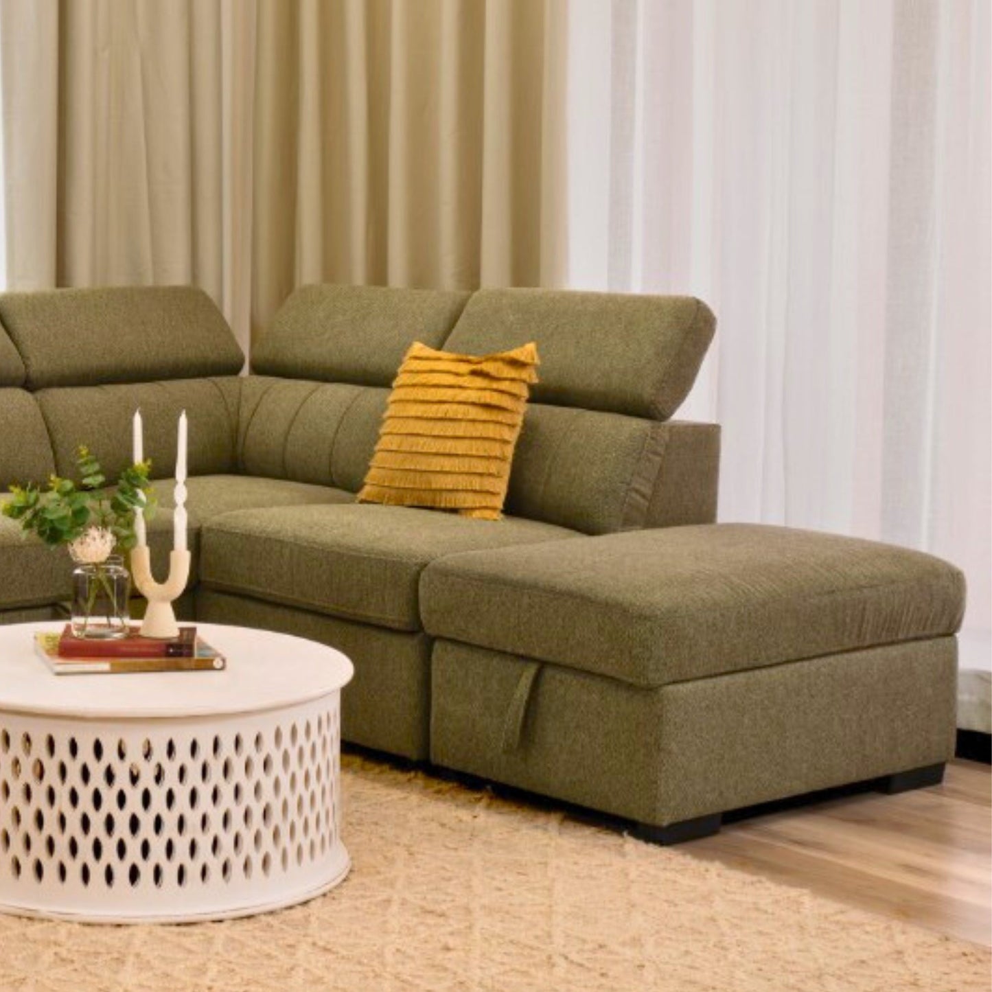 Odelia Lounge with Storage Ottoman - Green