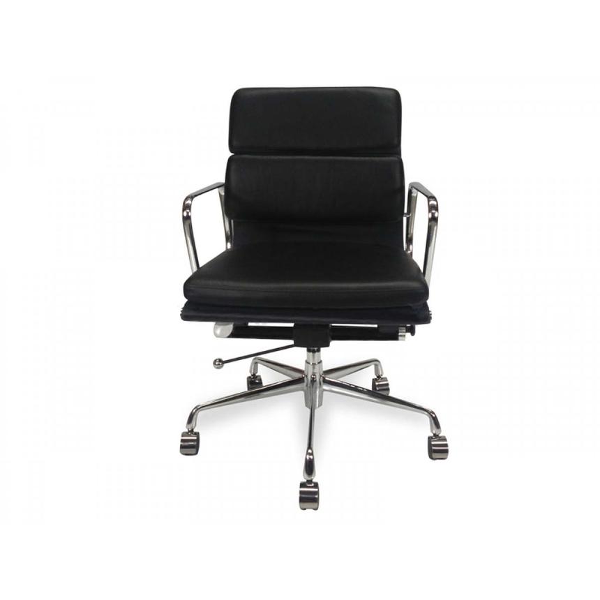 Low Back Office Chair - Black Leather