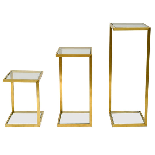 CST2358-KS Glass Side Table - Gold Base (Set of 3) - Last one