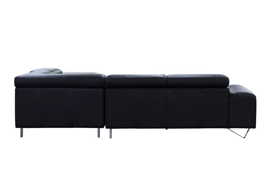 Bellagio 2 Seater + Right Chaise Leather Lounge - Black