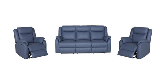 Pinnacle 3+1+1 Seater Leather Recliner Lounge Sofa Set - Blue