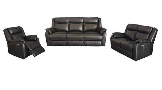 Pinnacle 3+2+1 Seater Leather Recliner Lounge Sofa Set - Black