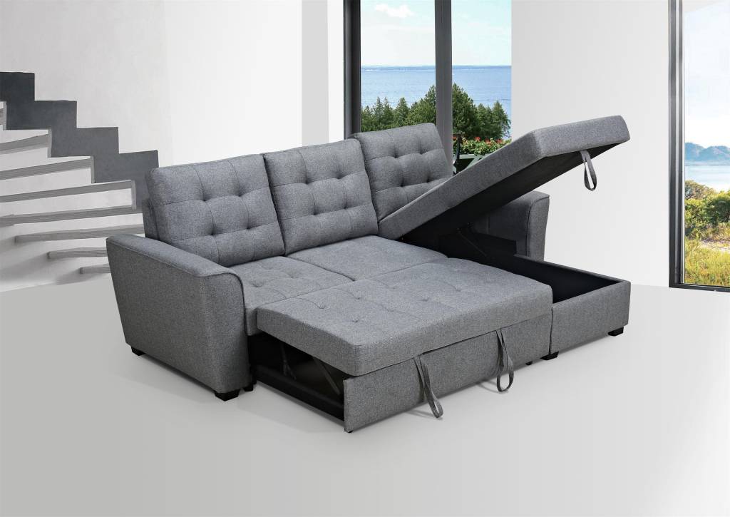 Aurore 2-Seater Sofa Bed with Reversible Chaise - Grey