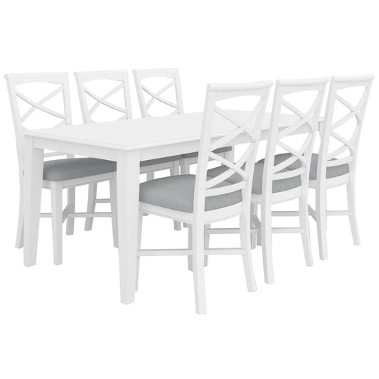 Hamptons Wooden Table with 6 Chairs Dining Set - White