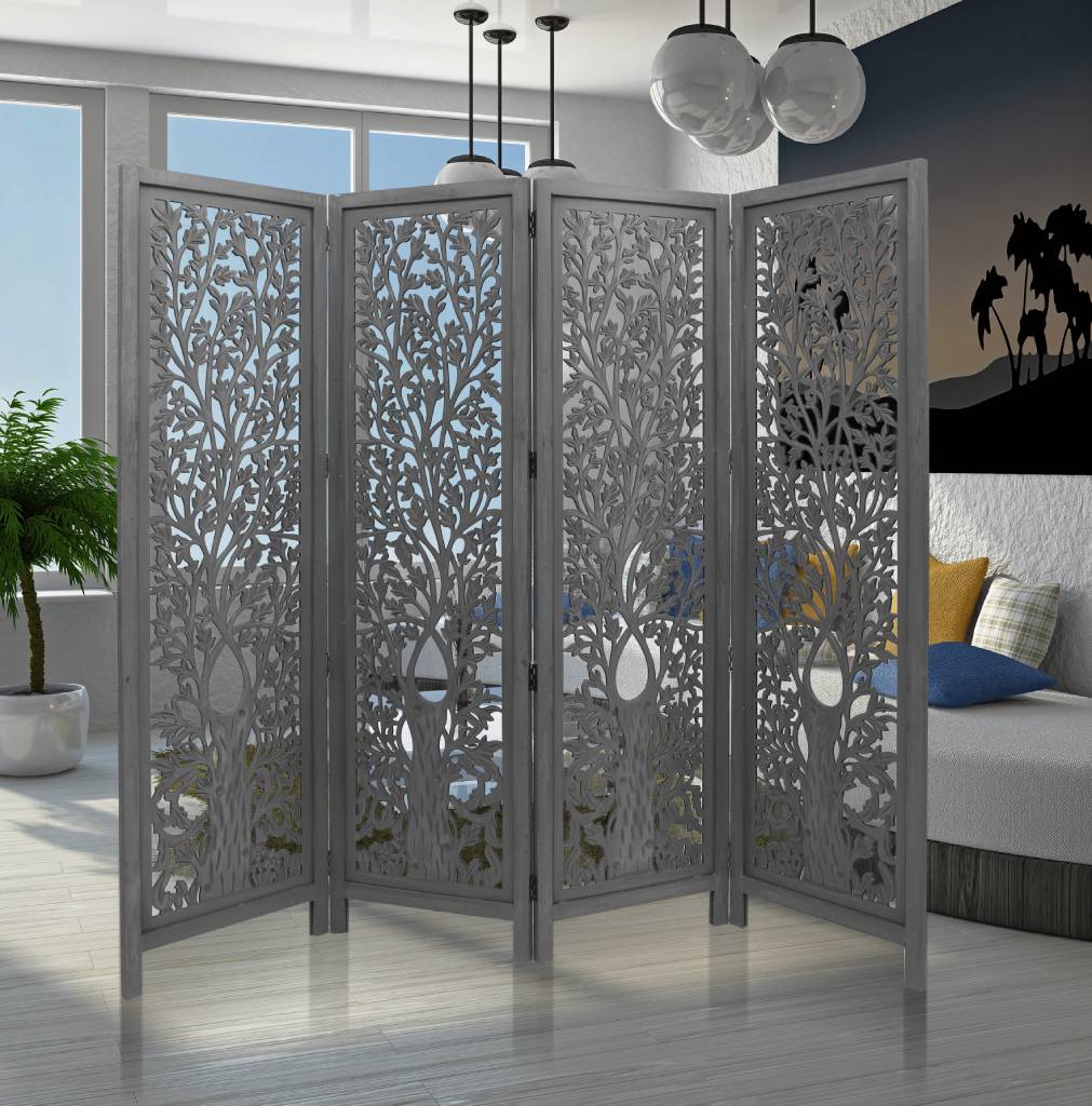 Room Divider Quad Fold Screen - Dark Grey