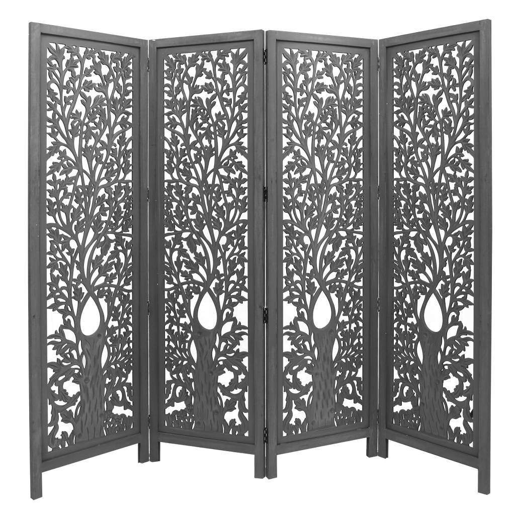 Room Divider Quad Fold Screen - Dark Grey