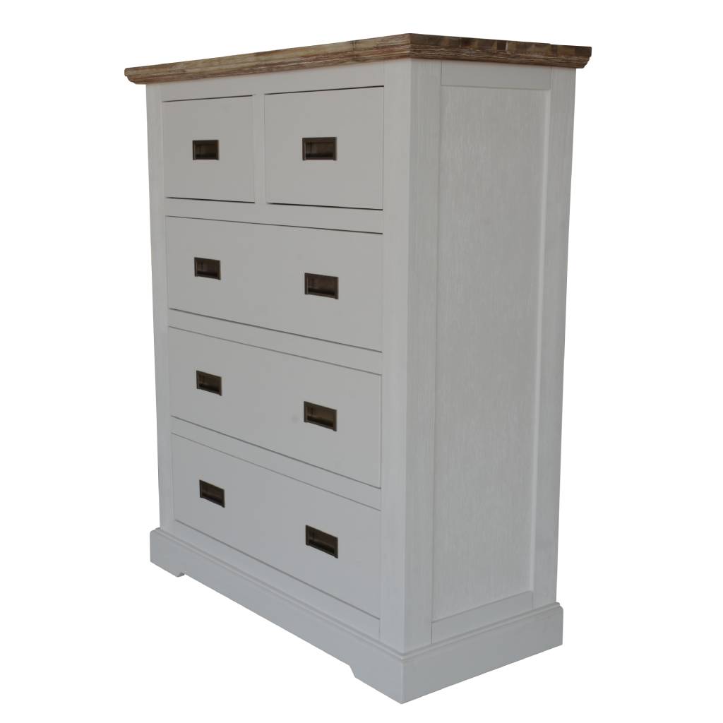 Florkestone 2 Over 3 Drawer Acacia Timber Tallboy - Multi Colour