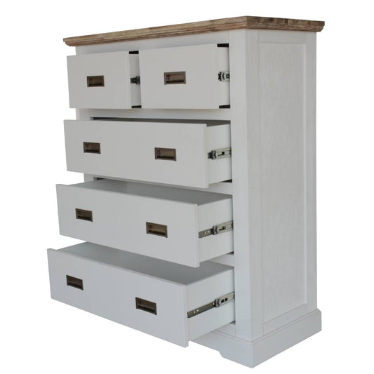 Florkestone 2 Over 3 Drawer Acacia Timber Tallboy - Multi Colour