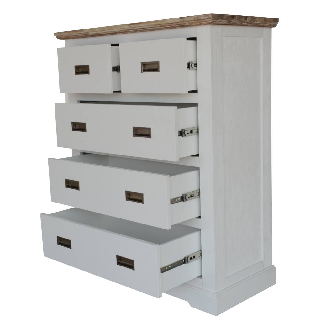 Florkestone 2 Over 3 Drawer Acacia Timber Tallboy - Multi Colour
