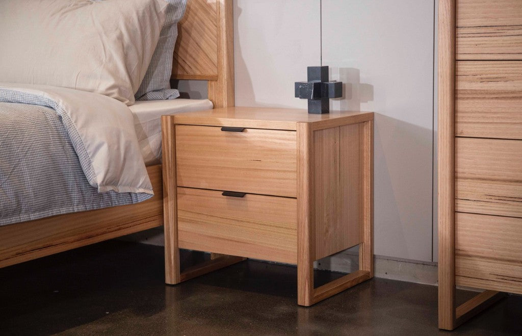 Elric 2 Drawer Messmate Timber Bedside Table - Natural