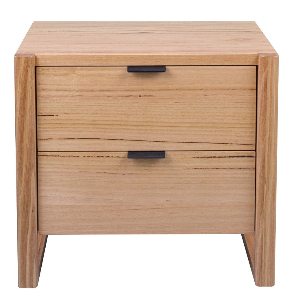 Elric 2 Drawer Messmate Timber Bedside Table - Natural