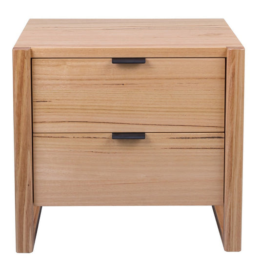 Elric 2 Drawer Messmate Timber Bedside Table - Natural