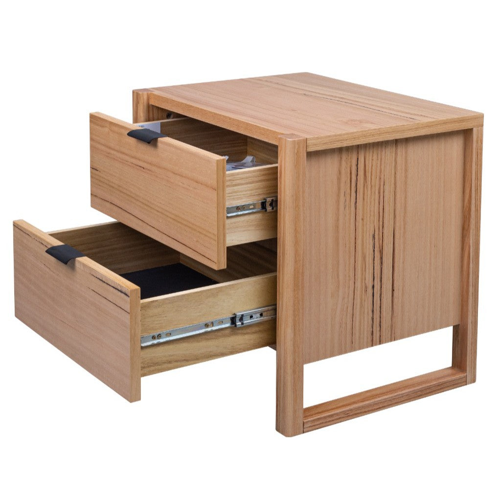 Elric 2 Drawer Messmate Timber Bedside Table - Natural