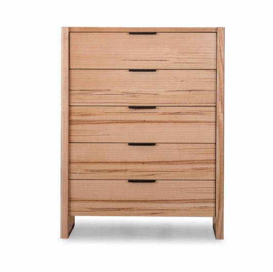 Perrine 5 Drawer Messmate Timber Tallboy - Natural