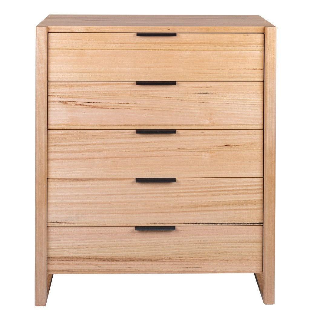 Perrine 5 Drawer Messmate Timber Tallboy - Natural