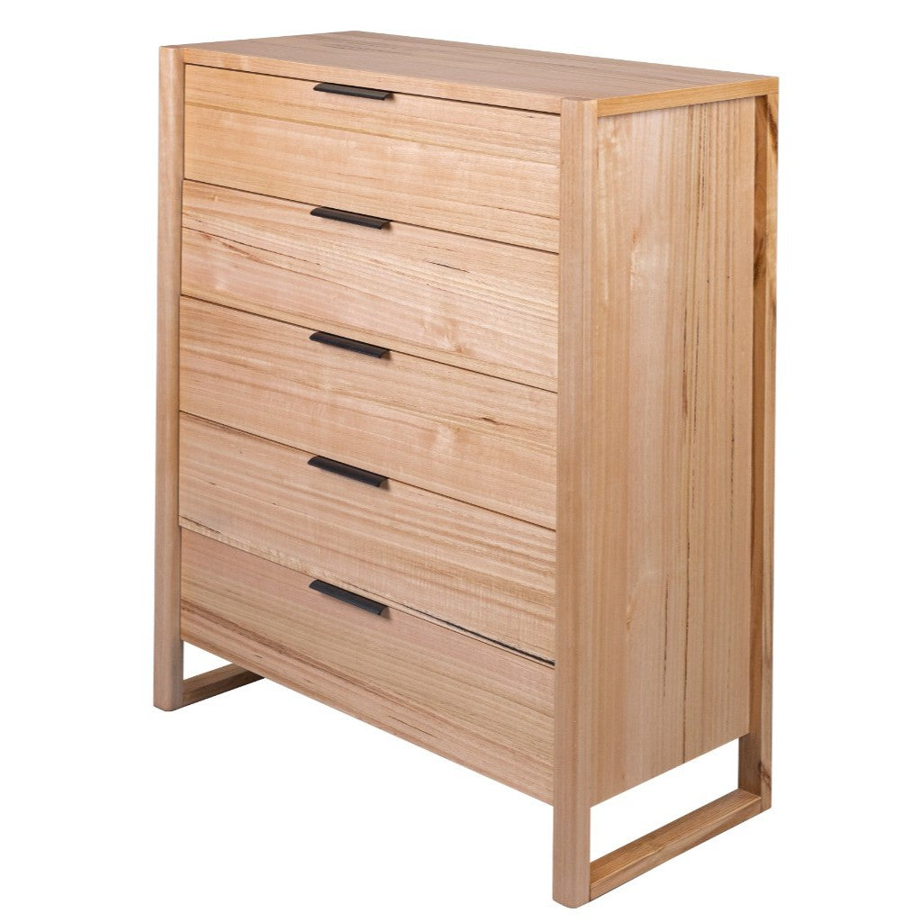 Perrine 5 Drawer Messmate Timber Tallboy - Natural