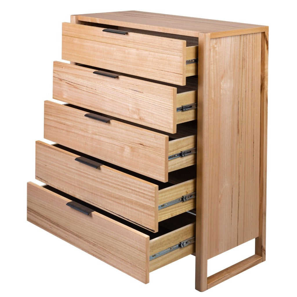 Perrine 5 Drawer Messmate Timber Tallboy - Natural