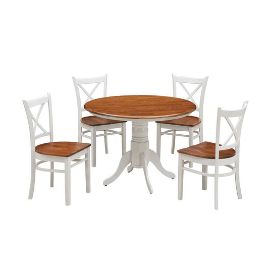 Cronus Wooden Round Table with 4 Chairs Dining Set - Oak/White
