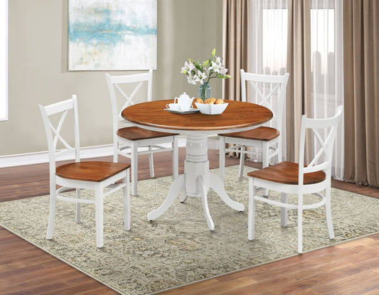 Cronus Wooden Round Table with 4 Chairs Dining Set - Oak/White