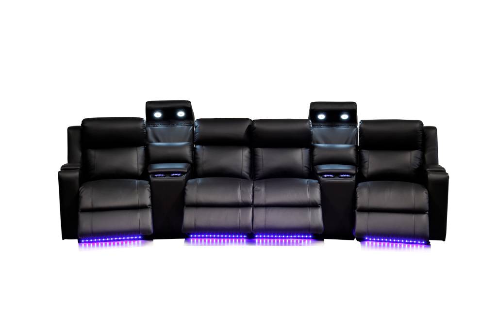 Academy Home Theatre 4 Seater + 2 Console - Black Leather