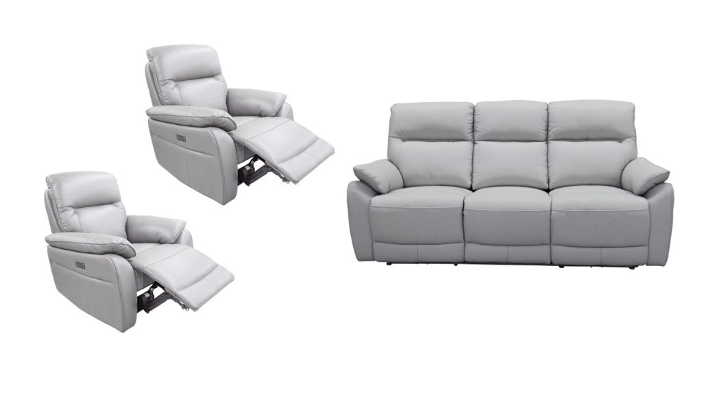 Aspect 3 Seater + 2 Electric Recliners Leather Powered Recliner Sofa - Silver Leather