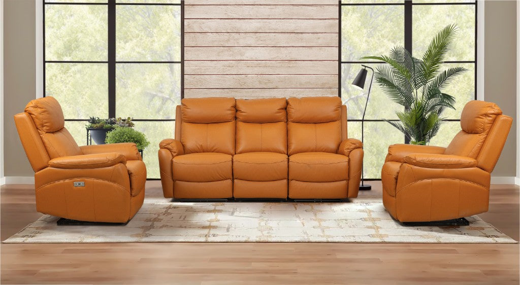 Enzo Leather Electric Recliner Lounge Set - Tangerine