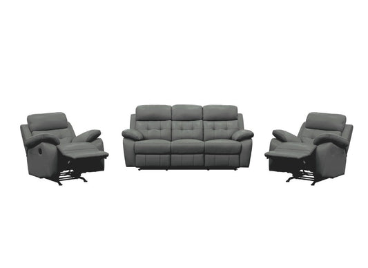 Cosmic Leather Recliner Lounge Set - Grey