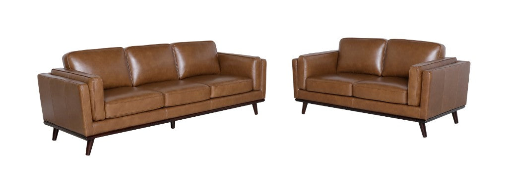 Riley 2+3 Seater Leather Sofa Lounge Set - Nature Scotch