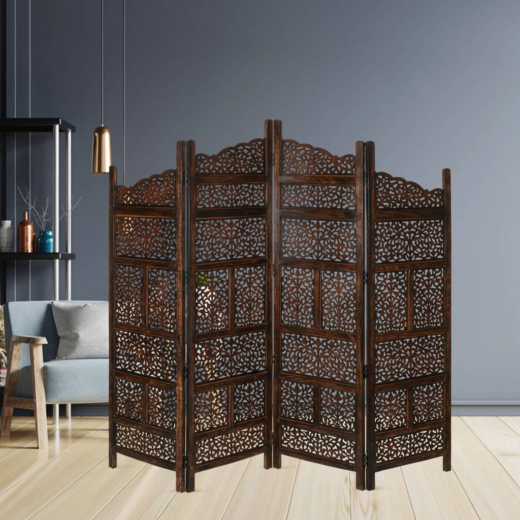 Room Divider Quad Fold Screen Vasco - Burnt Brown