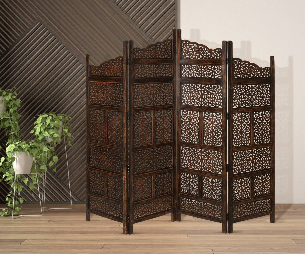 Room Divider Quad Fold Screen Vasco - Burnt Brown