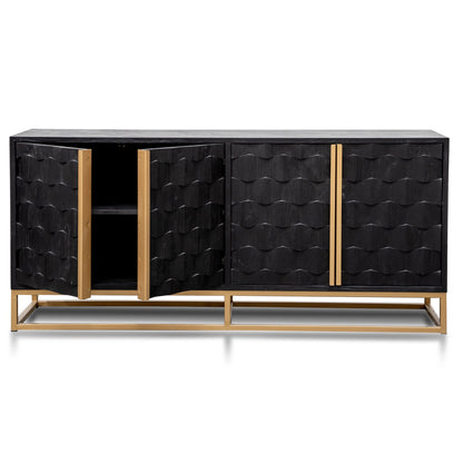 1.78m Sideboard - Black Wood with Gold Handle