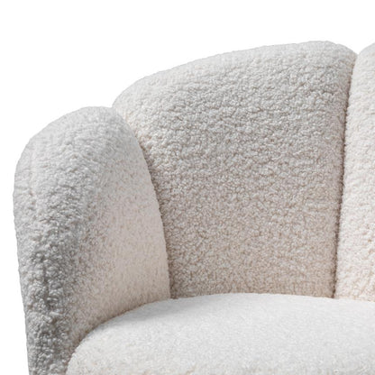 Lounge Chair - White synthetic wool Fabric with Brass Gold Base