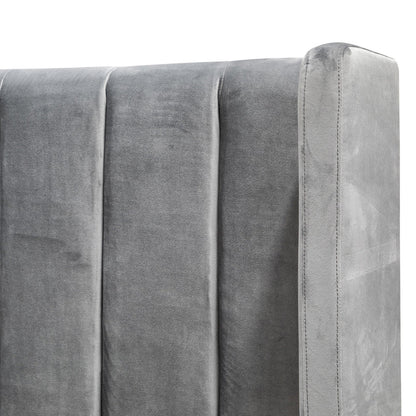 Queen Bed Frame - Wide Base in Charcoal Velvet