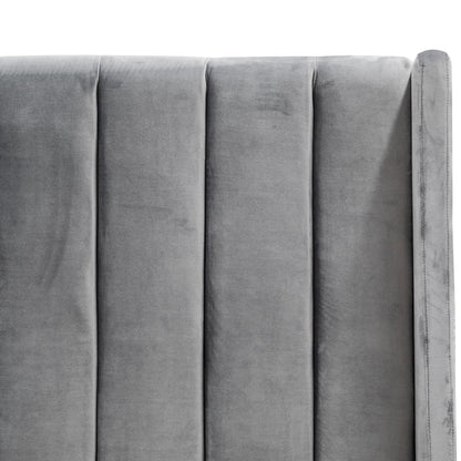 Queen Bed Frame - Wide Base in Charcoal Velvet