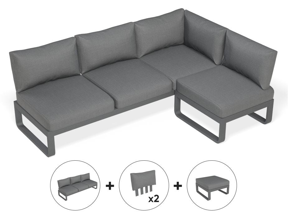 Fino 3-Seater With Backrest And Ottoman Outdoor Modular Sofa
