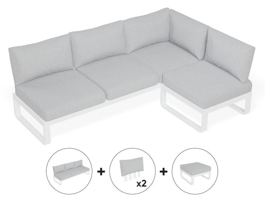 Fino Config C - Outdoor Modular Sofa in Matt White aluminium with Light Grey Cushions