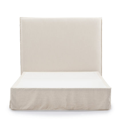 Brighton Slip Cover Queen Bedhead w Valance - Natural Linen
