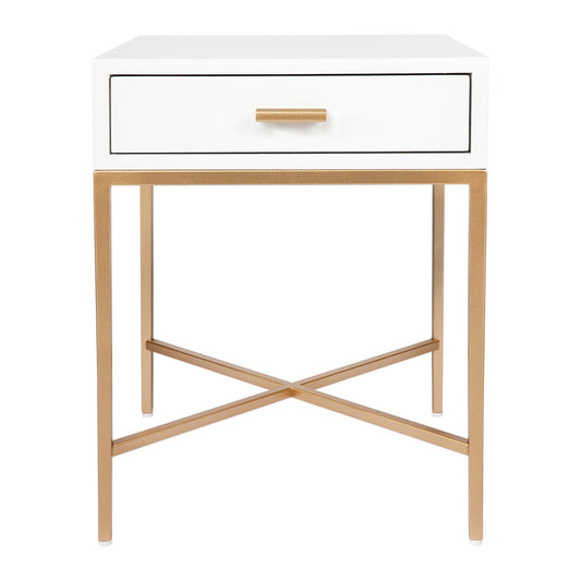 Nessa White Bedside Table - Gold