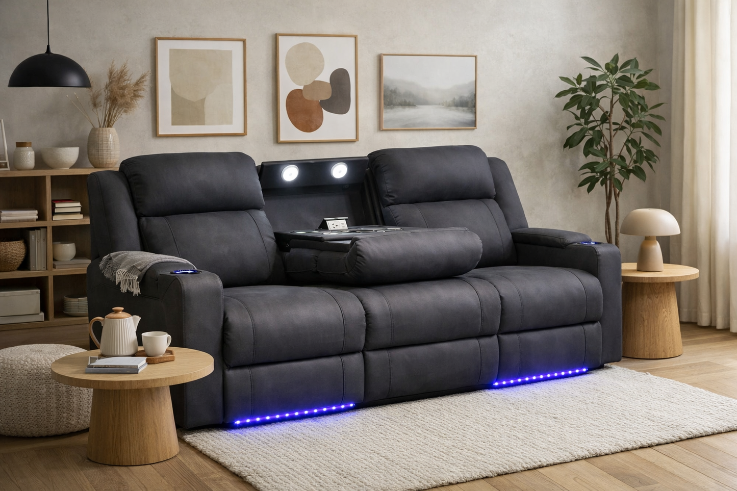 Academy Fabric 3-Seater Lounge with Multifunctional Tray