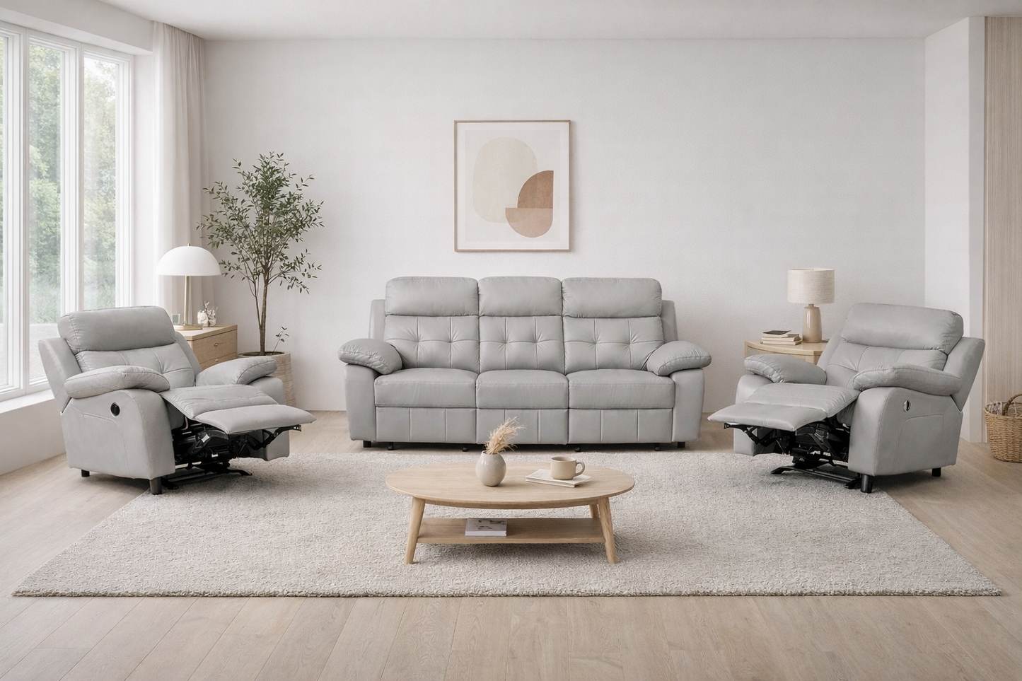 Cosmic Leather Recliner Lounge Set - Silver