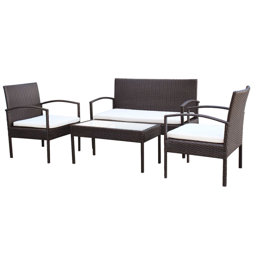 4 Piece Garden Lounge Set With Cushions Poly Rattan