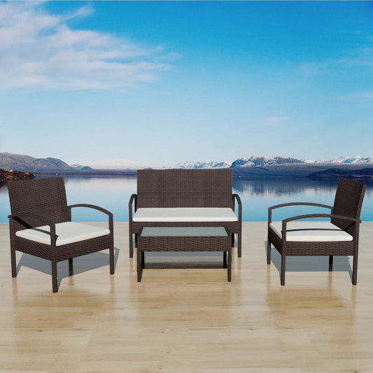 4 Piece Garden Lounge Set With Cushions Poly Rattan