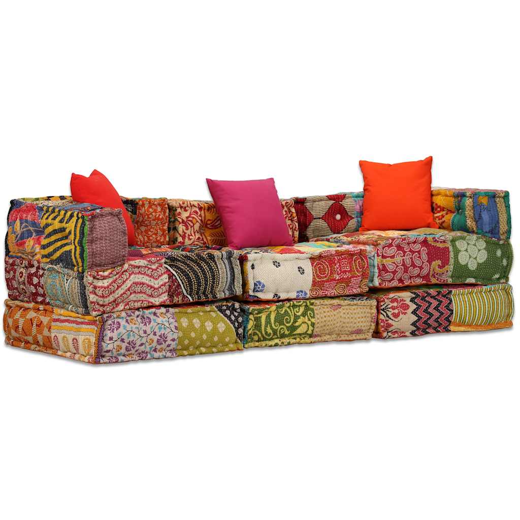 2-Seater Modular Pouffe Fabric