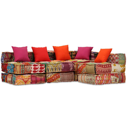 2-Seater Modular Pouffe Fabric