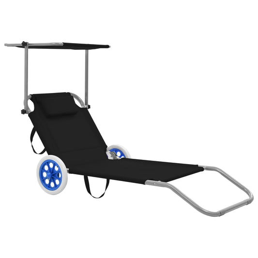 Folding Sun Lounger With Canopy And Wheels Steel