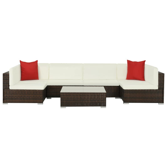 7 Piece Garden Lounge Set With Cushions Poly Rattan