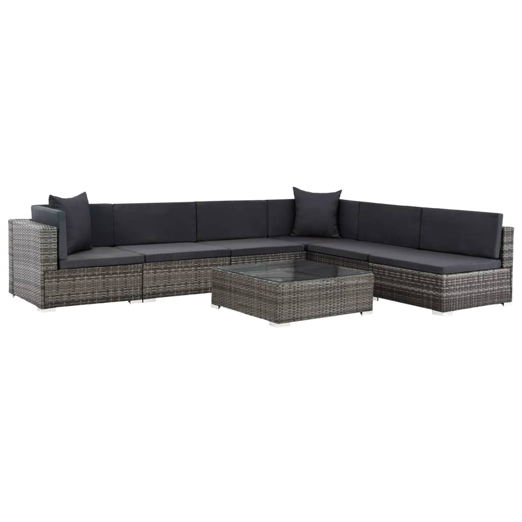 7 Piece Garden Lounge Set With Cushions Poly Rattan