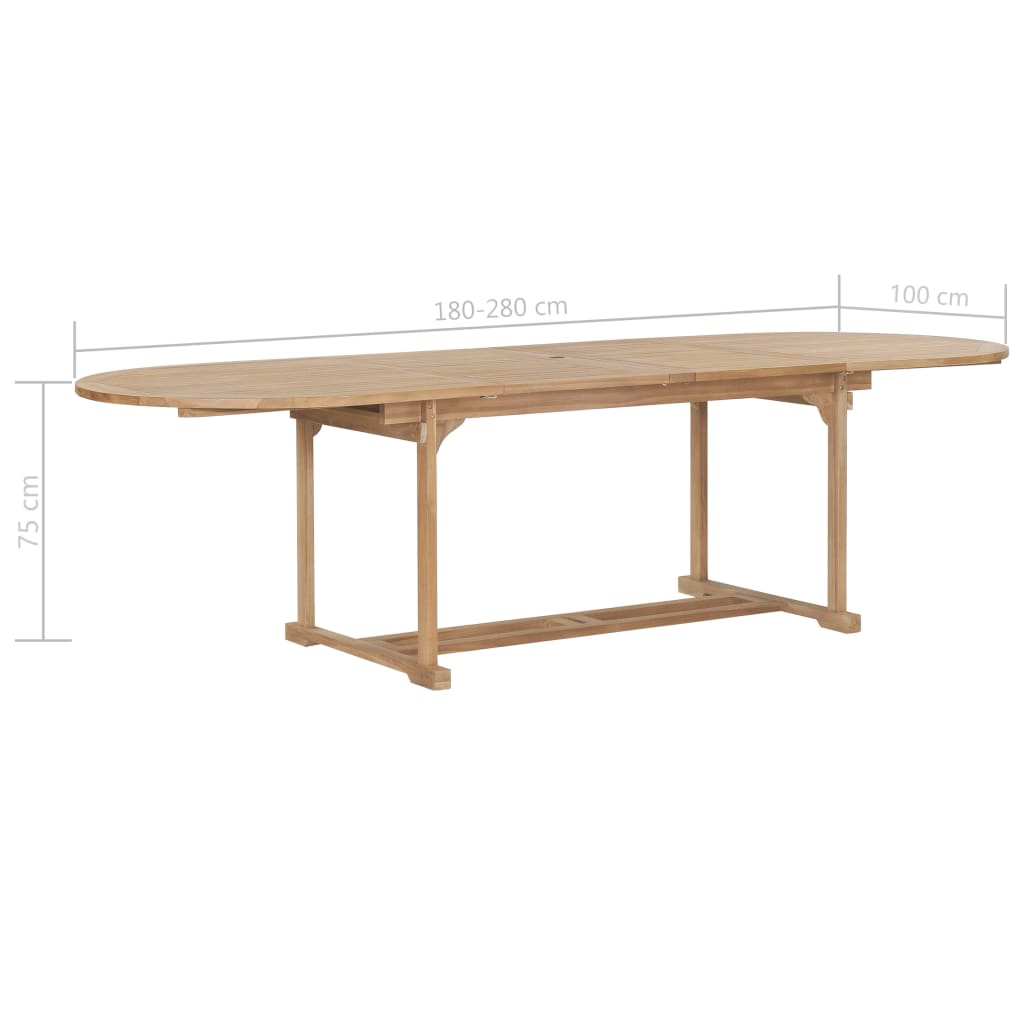 Extending Garden Table 180-280X100X75Cm Solid Teak Wood Oval